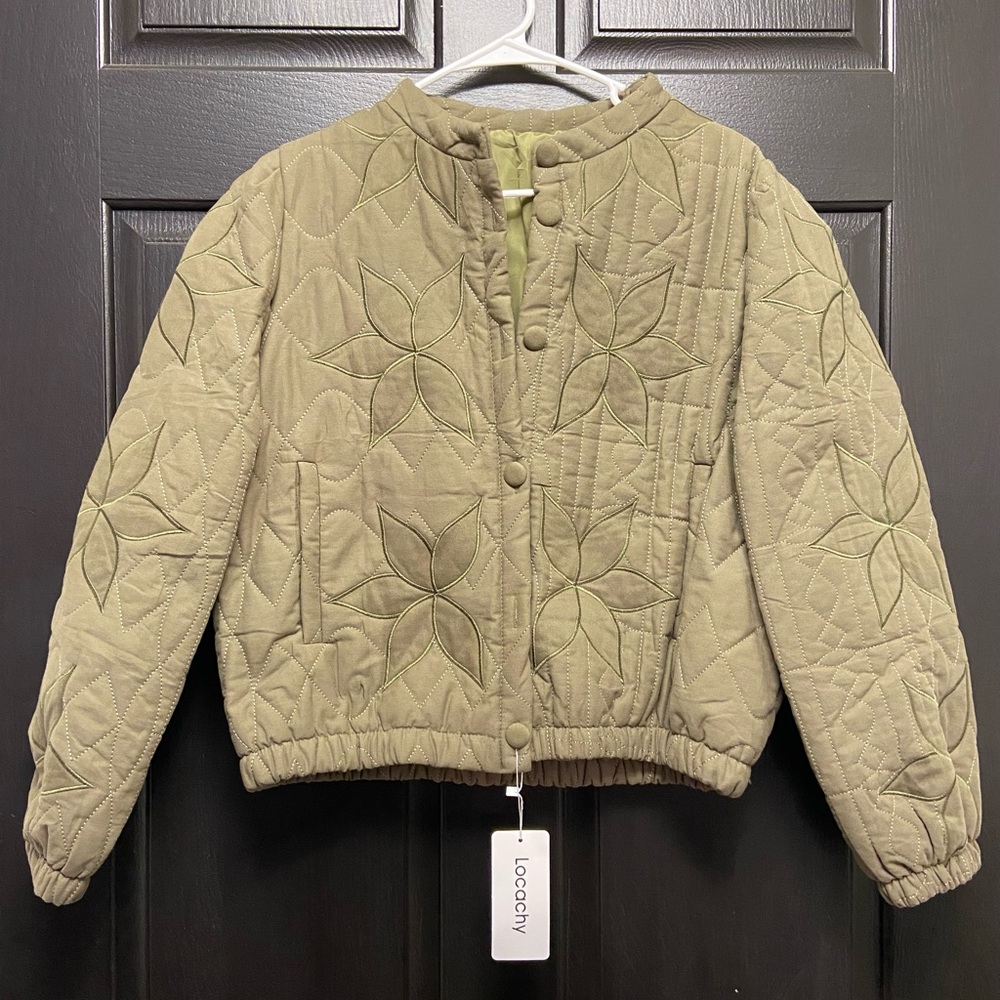 Women’s Floral Embroidered Cropped Quilted Jacket Size S